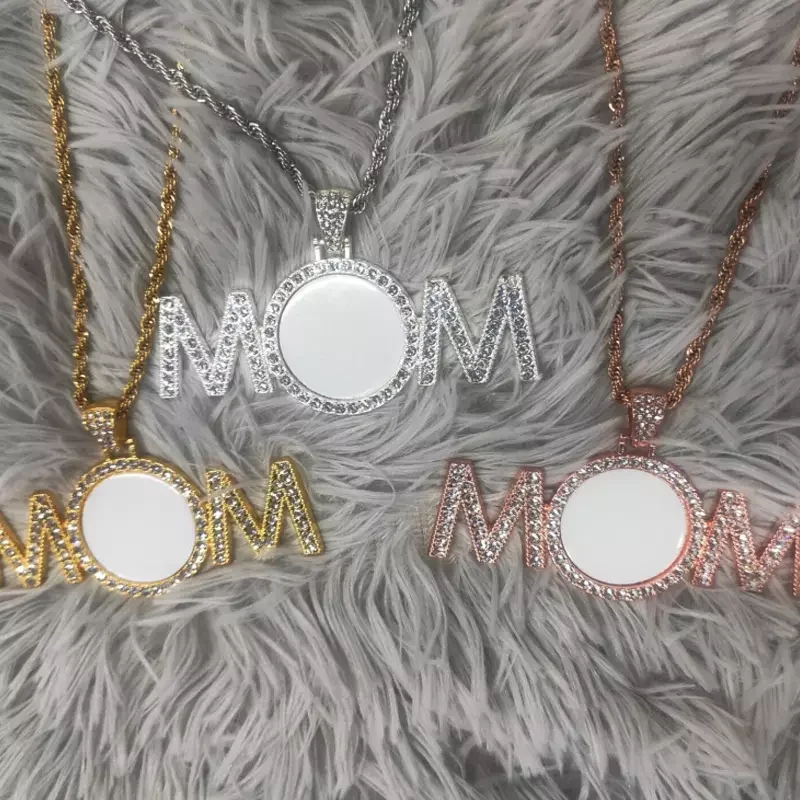 Free Shipping 10pcs/Lot Hip Hop Mom Necklace Mom Pendant Necklace Custom Sublimation Jewelry Necklace with Stainless Steel Chain