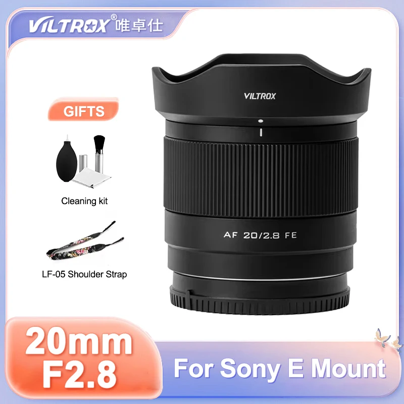 VILTROX 20mm F2.8 Full Frame AF Auto Focus Portrait Vlog Lens for Sony E FE Mount Camera ZVE10 A6400 A6600 A7C A7R A7M A7S ALPHA