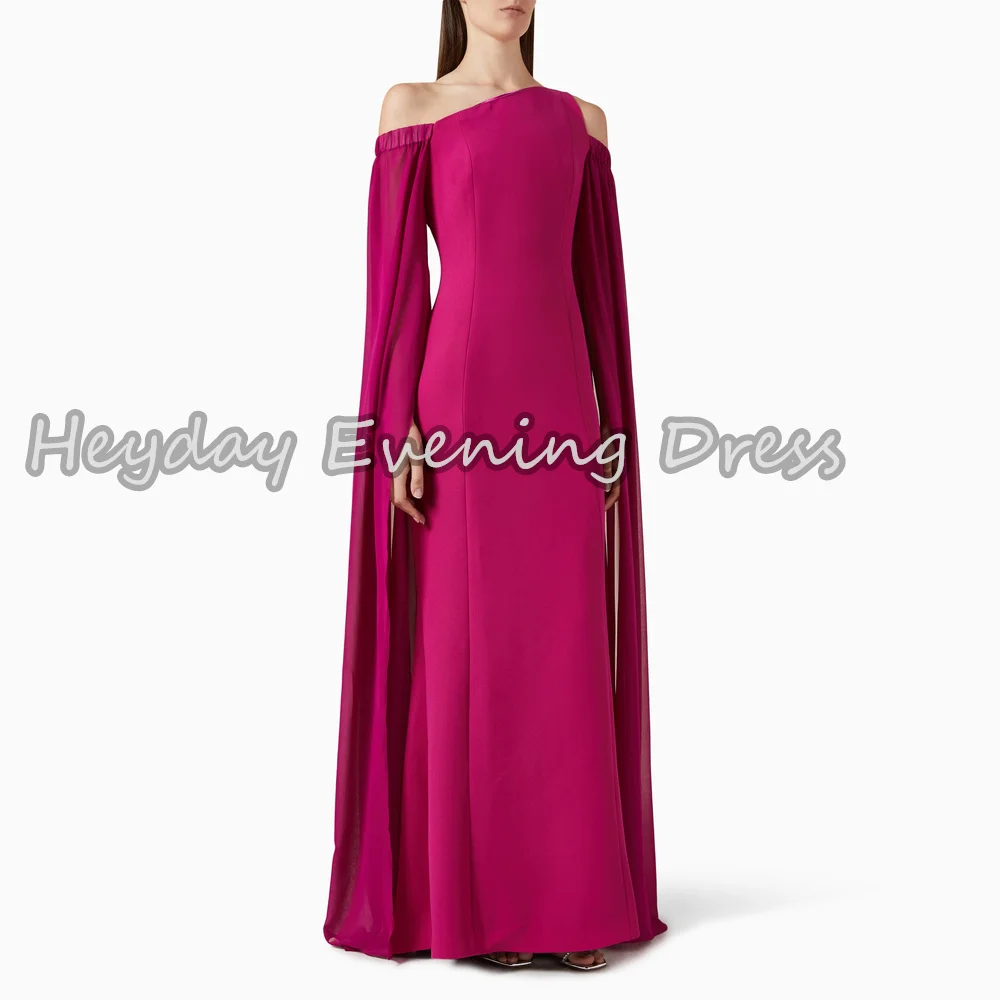 

Heyday Crepe Straight One Shoulder Pleats Floor Length Simple Evening Dresses For Women 2025 With Long Sleeves Arab Party Dress