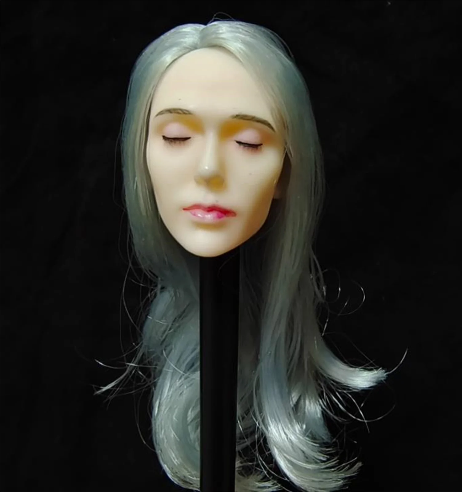 1/6 Female Grey Hair  Head  Expression Women Anime Toys  Girls  Sculpt  Close eyes  Model for 12 " TBL PH  Figure Body