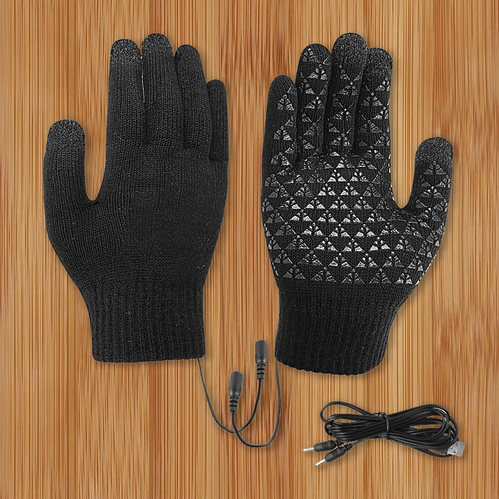 USB Heated Knitted Gloves Touch Screen Gloves Non-Slip Thermal Knitting Mitts Winter Cycling Gloves for Outdoor Sports