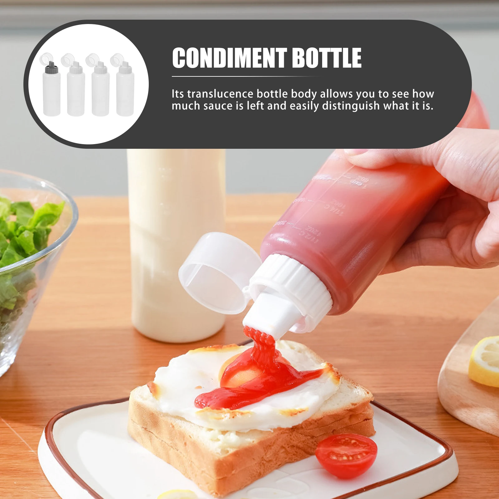 

4Pcs Sauce Squeeze Bottles Capacity Scale Transparent Kitchen Dispenser for Salad Dressing Jam Ketchup Condiment Storage Holder