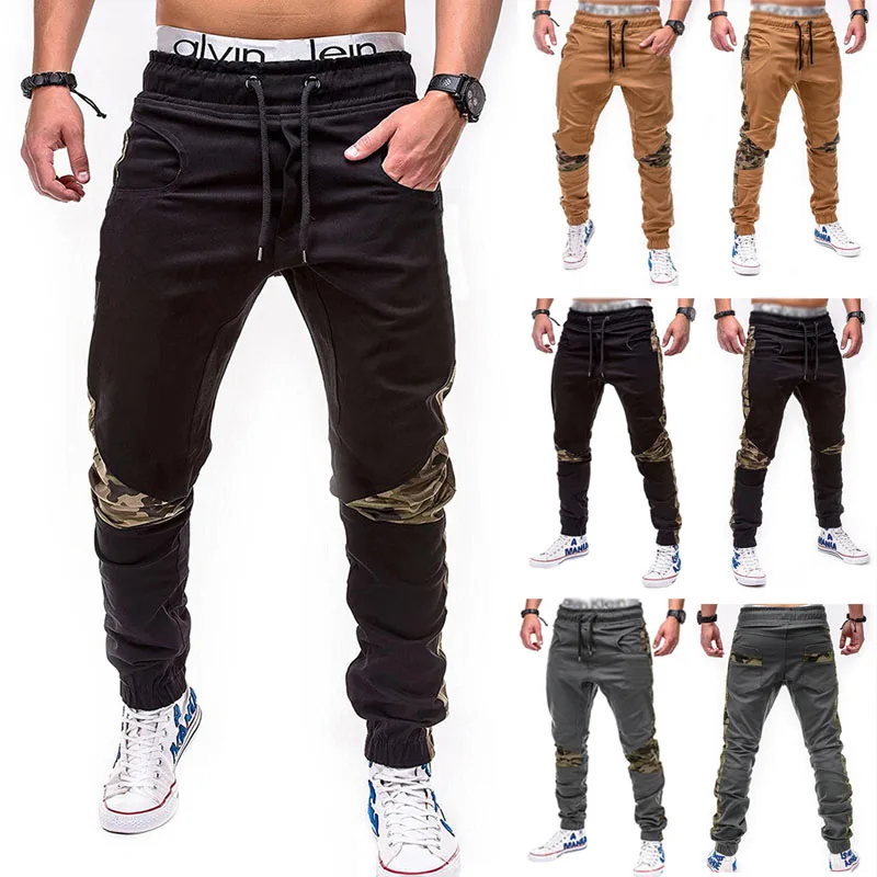 2023 Men\'s Autumn New Elastic Waist Multi Pocket Color Block Pants Spring Fashion Slim Fit Casual Comfortable Versatile Leggings