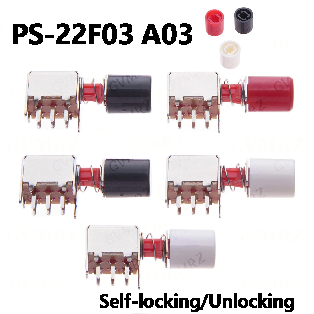 5Set Directly Key Switch PS-22F03 A03 Self-locking/Unlocking Push Button Switch DPDT Bipolar 6pin Self-locking Key Power Switch