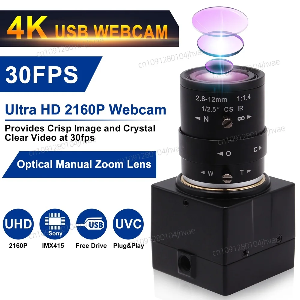 Kamera internetowa ELP 4K IMX415 Bezpłatny sterownik Obiektyw zmiennoogniskowy 2,8–12 mm Ręczne ustawianie ostrości Zoom optyczny Kamera USB 30 klatek na sekundę