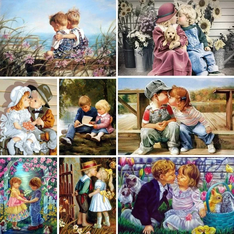 Kids Kiss Diamond Painting 5D DIY Love You Brother Sister Full Diamond Mosaic Rhinestones Embroidery Cross Stitch Kit Handicraft