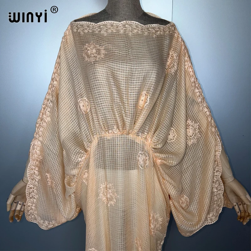 WINYI femme musulmane robes longue vers le bas caftan robe de soirée Perspective robe brodée femme vacances abaya dubaï luxe Caftan