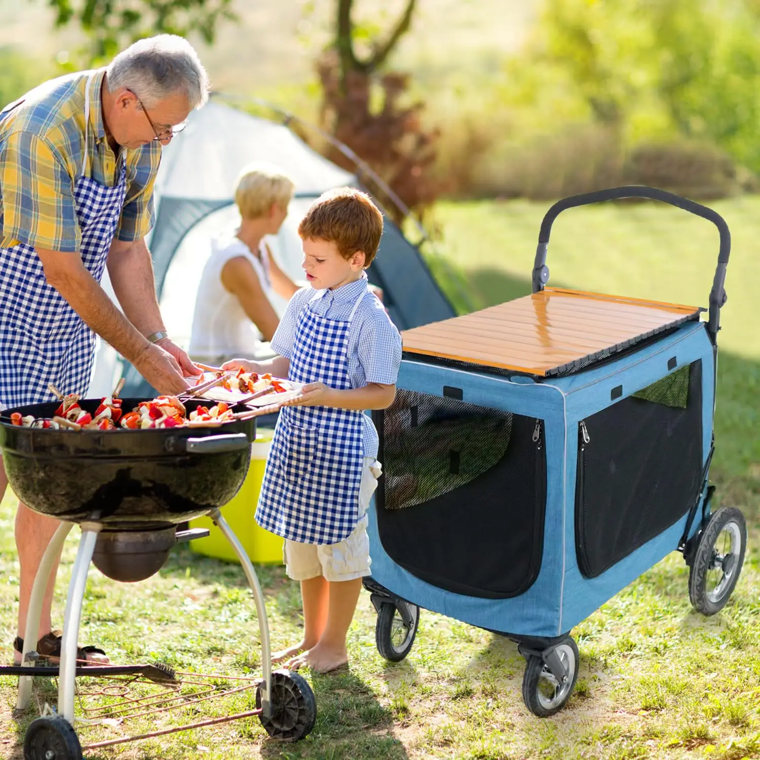 

Foldable Large Pet Stroller for Dogs and Cats with Spacious Interior for Elderly or Medium to Large Size Pets