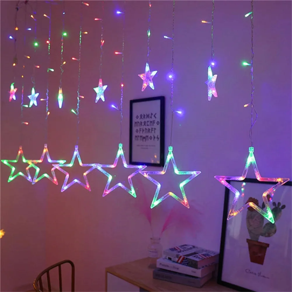 EU Plug 220V Navidad Star LED Fairy Garland Christmas Decorations for Home Outdoor Wedding Decor Holiday Room Curtain Light