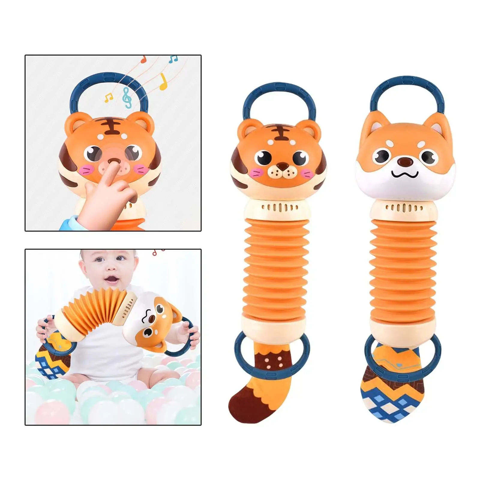 Cochecito de juguete de acordeón para bebé, colgante con forma de perro tigre para niños y niñas, bebés principiantes