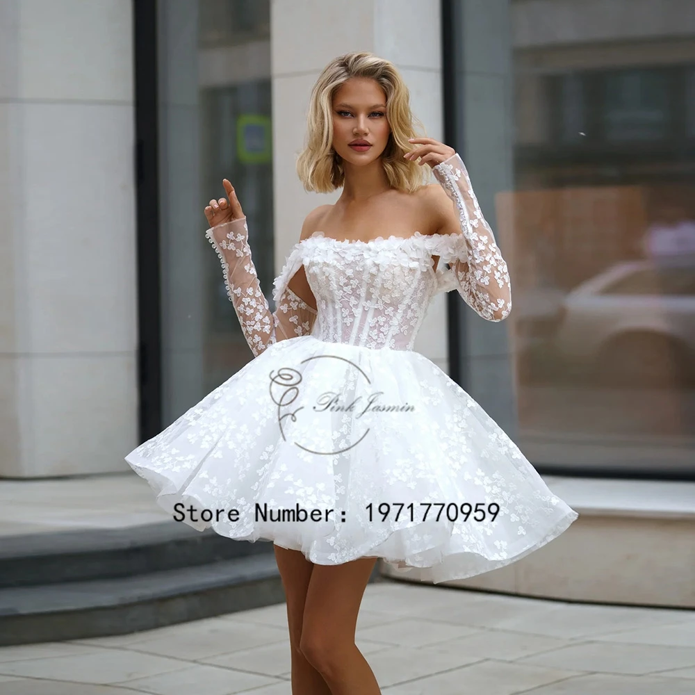 Gorgeous Boat Neck Wedding Dress For Women Sweetheart Applique Elegant Bridal Gown Back With Zipper Mini Vestido De 2024