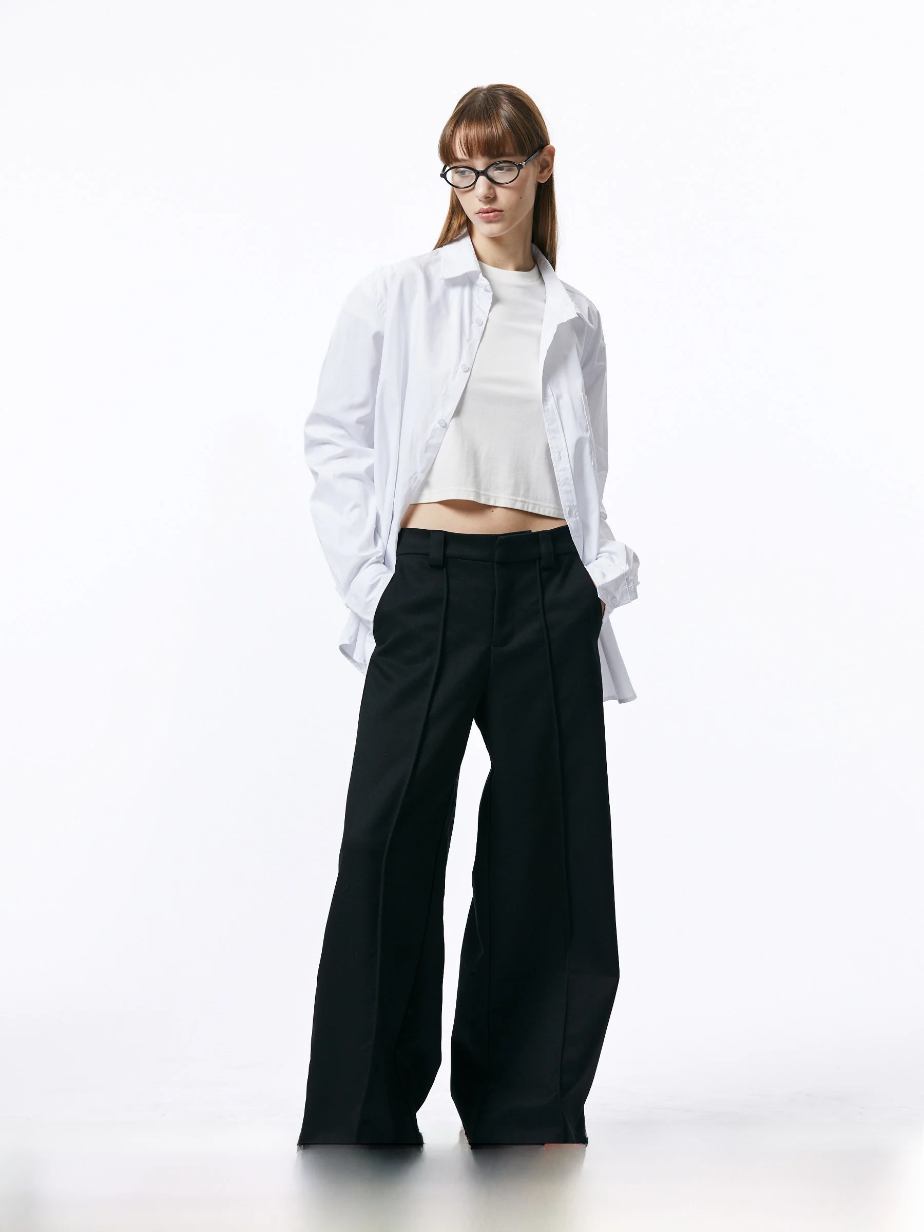 

Lal Project Vintage Bla Fce Wide Leg Pants Slimming Straight Casual Floor-Length Trousers Cotton Blend Low Waist