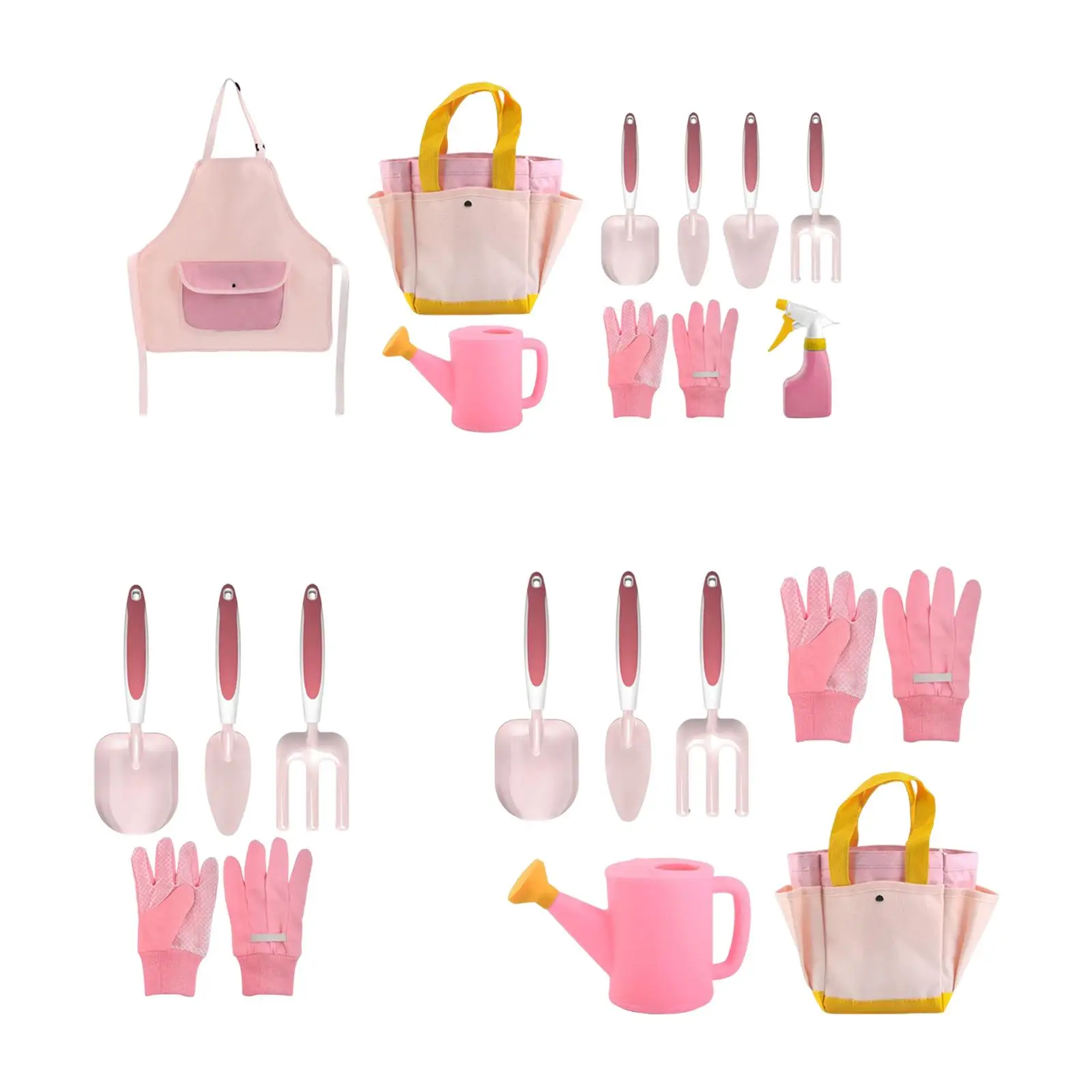 Ensemble d'outils de jardinage rose pour enfants, gants, râteau, bords arrondis, cadeaux de vacances, accessoire, taille compacte, robuste