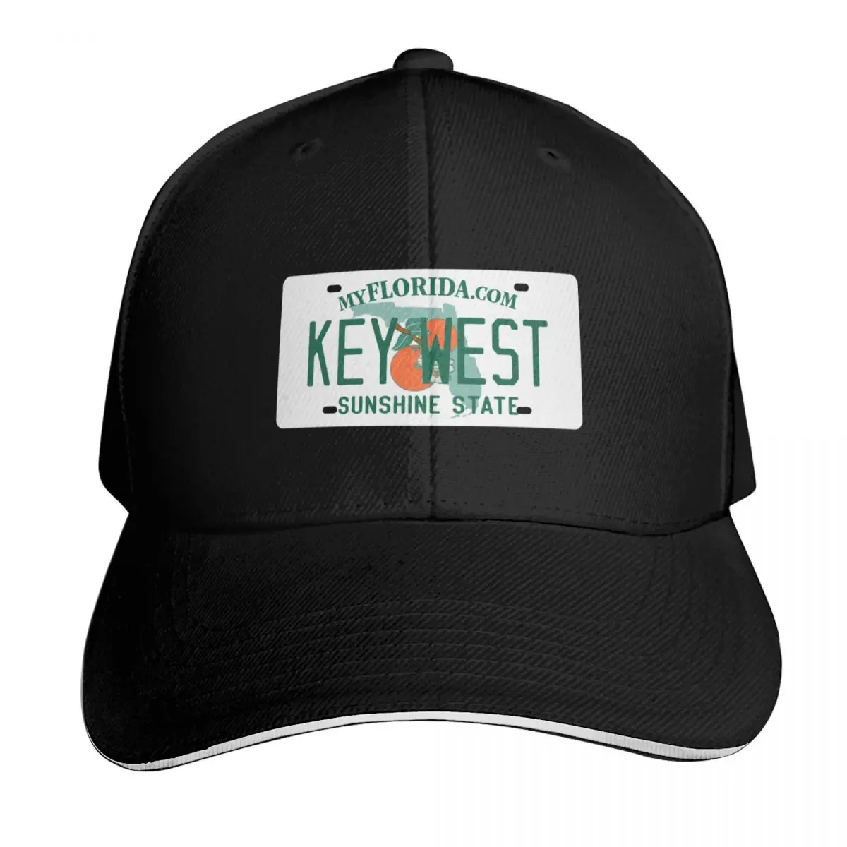 Key West, Florida License Plate Design Baseball Cap Snapback Flat Bill Strapback Dad Hat Six Panel Structured Crown
