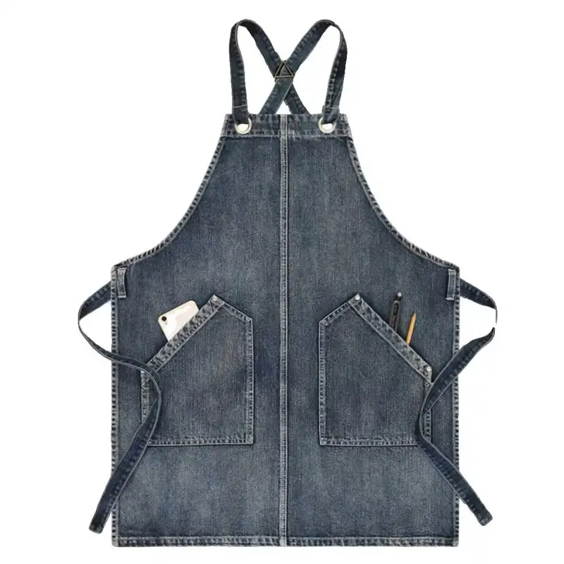 Hot Wash Water Black Blue Denim Apron Restaurant Cafe Barber Bakery Baked Men's And Women's Work Clothes Waist Adjustable Apron