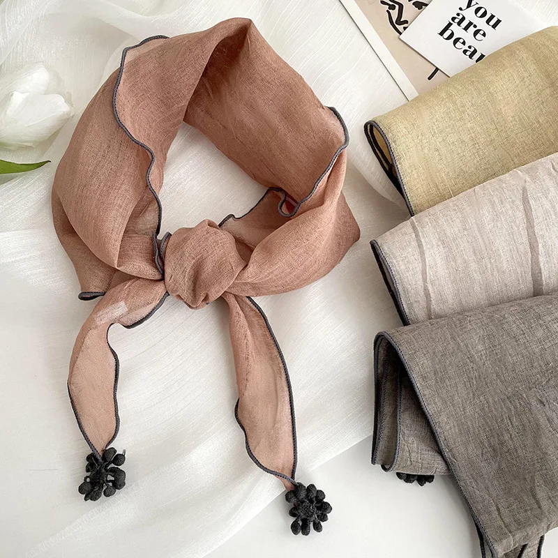New cotton and linen triangle scarf custom spring and summer solid color neck protection women's Korean version with small