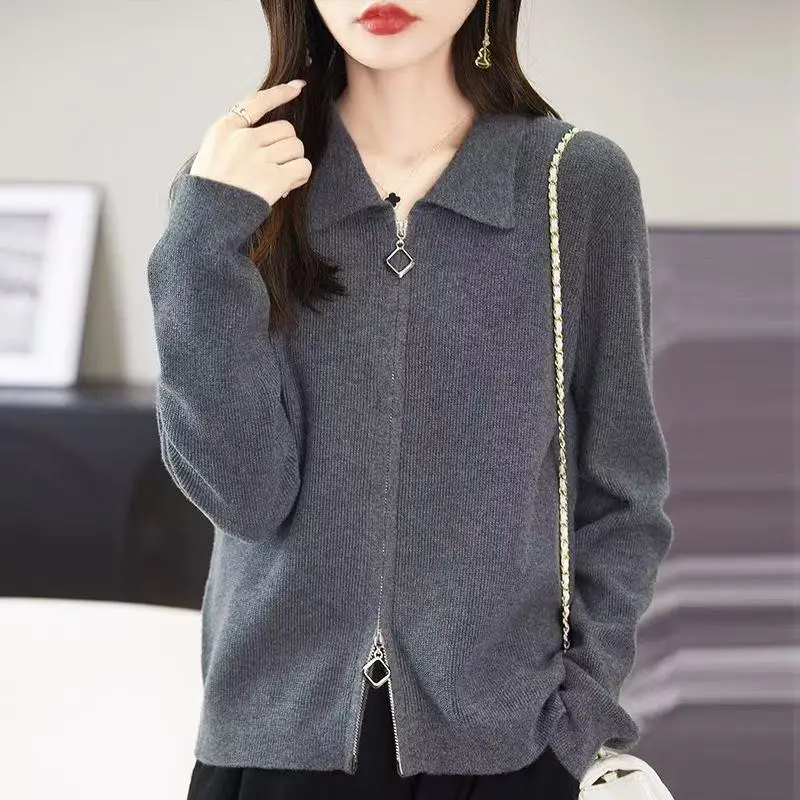

2025 Women's Cardigan Loose Zipper Long Sleeve Fashion Sweaters Autumn Winter Office Female All-match Jacket