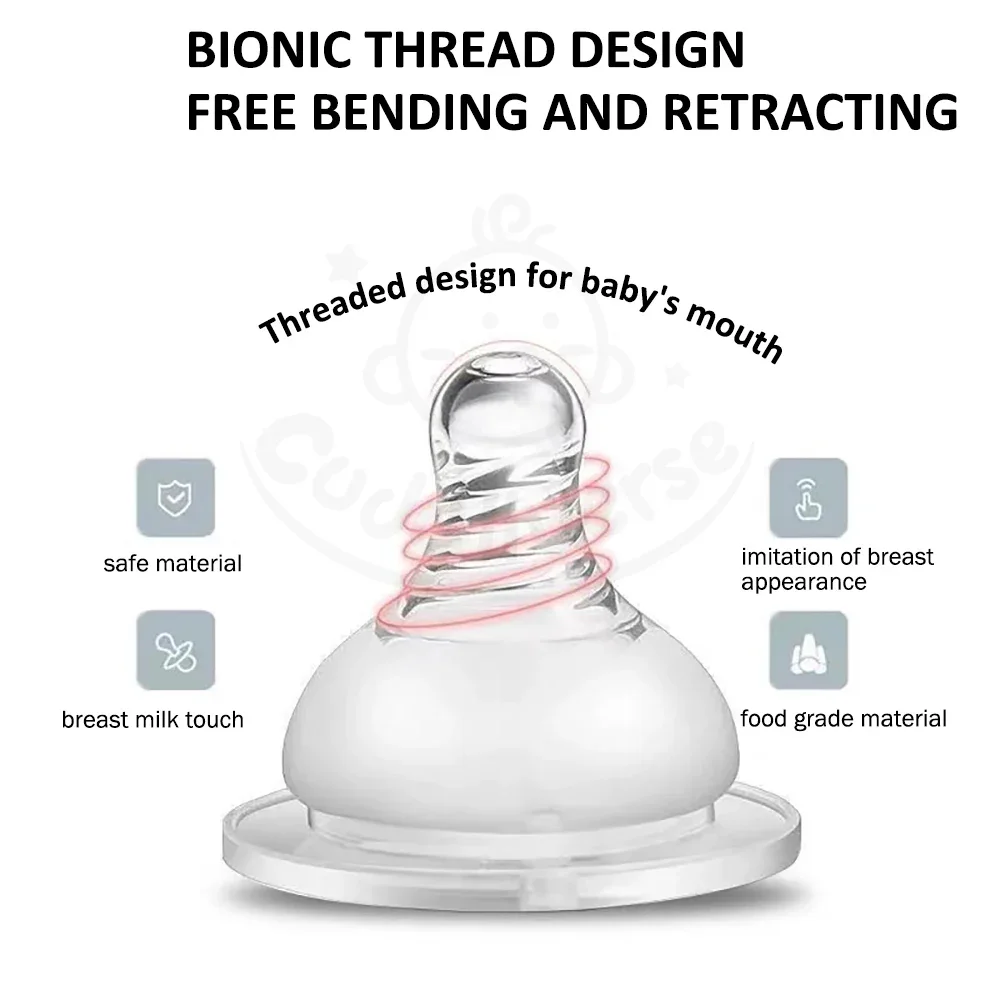 7개의 범용 젖병 교체 젖꼭지, 다양한 구경 옵션, 식품 등급 실리콘 소재, 비스페놀 A 없음