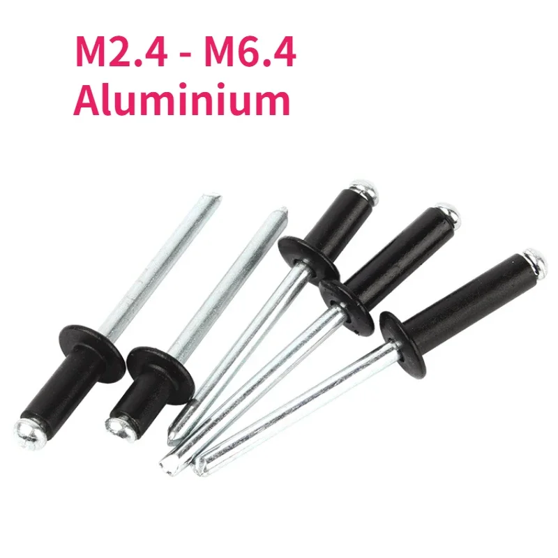 M2.4 - M6.4 Black Aluminium Dome Round Head Pop Open Hollow Pull Blind Rivets Steel Shank Mandrel Exhaust Rivets Pull Nail