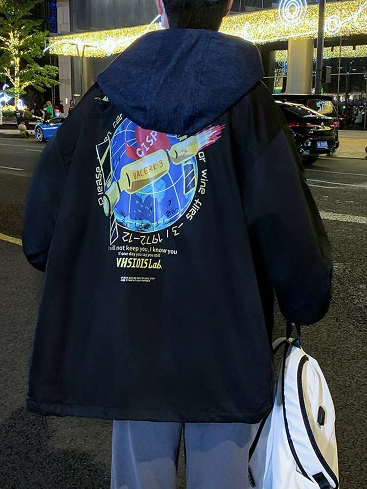 

Модная повседневная куртка для подростков: весна-осень, свободный крой, молодежная модная верхняя одежда с пуговицами, ветрозащитная, с длинными рукавами и капюшоном