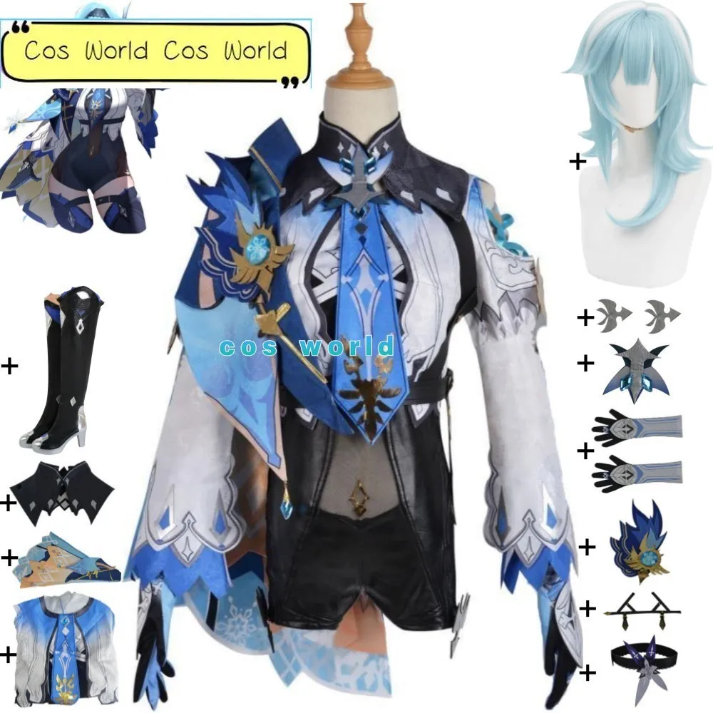 

Anime Game Genshin Impact Eula Lawrence Cosplay Costume Wig Shoes Mondstadt Knights Of Favonius Sexy Woman Uniform Hallowen Suit