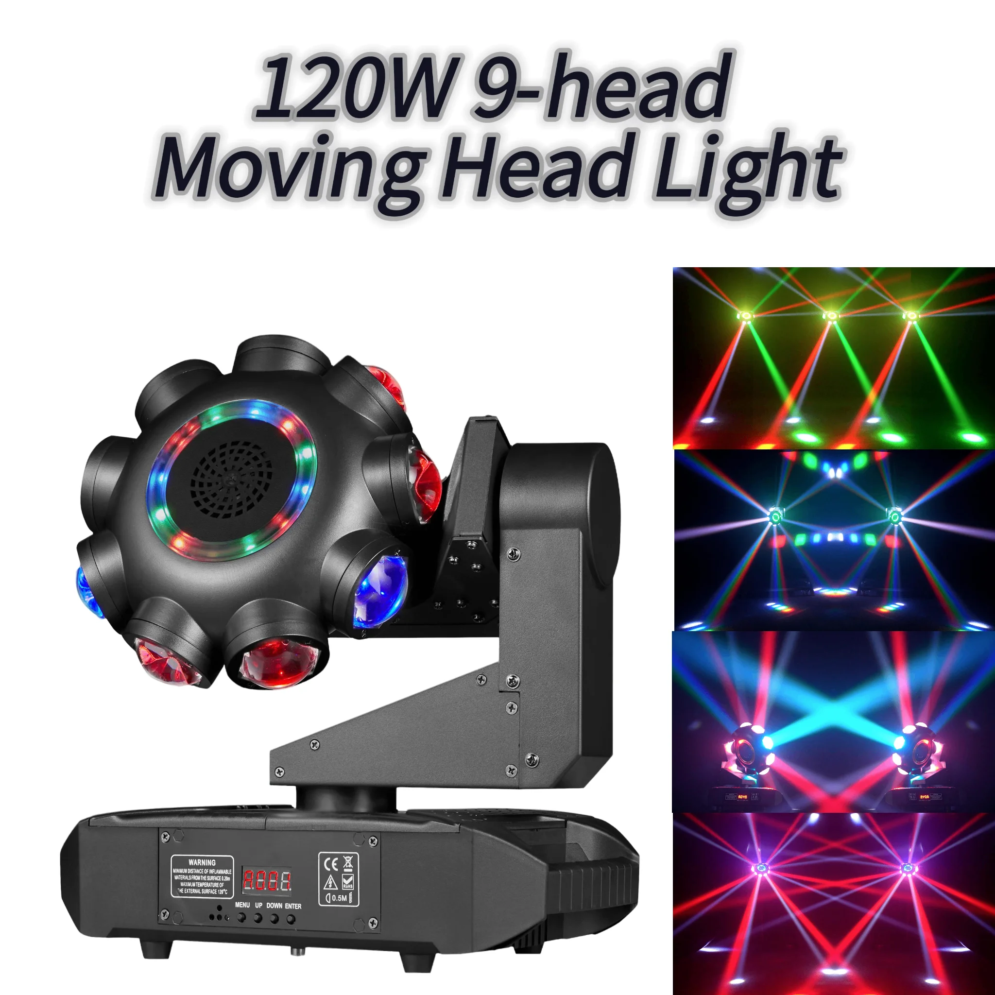 

New 9-lens 120W moving head beam light, LED rotating strobe UFO moving head laser light, suitable for KTV, weddings and concerts