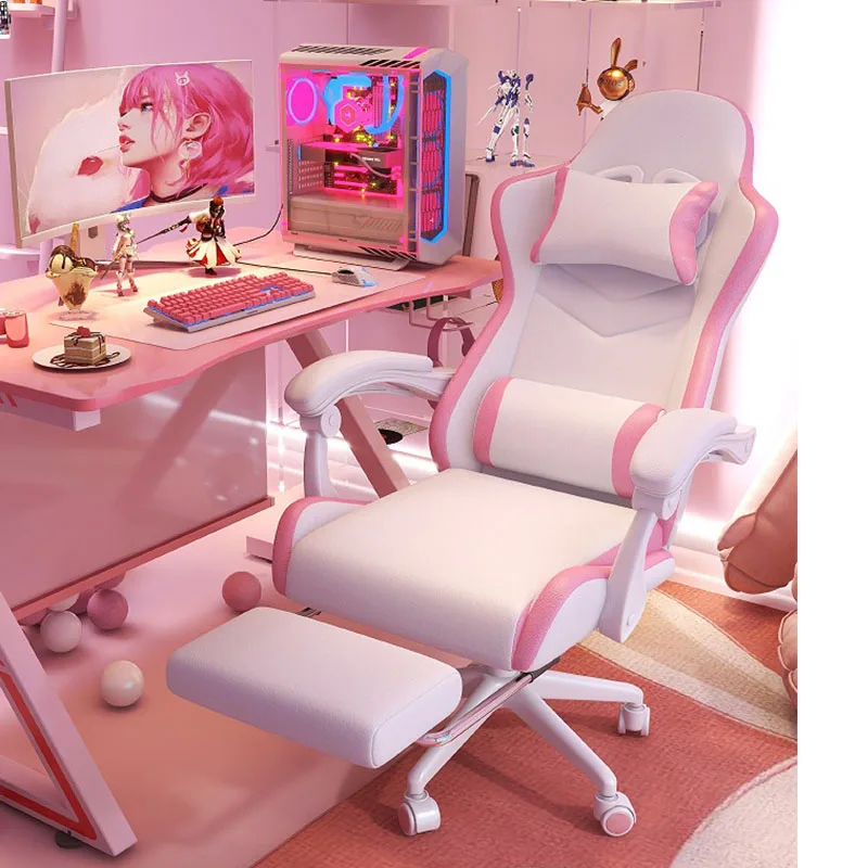 Gaming Chair Cute Girl Bedroom Computer Chair Home Comfort Recline Pink Internet Celebrity Anchor Live Broadcast Chair Playseat