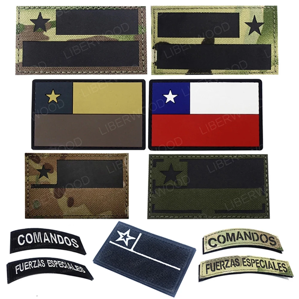 CHI Chile Flag IR Tactical Patch Infrared Applique PVC Rubber Badge Army Armband Backpack Hat Sticker