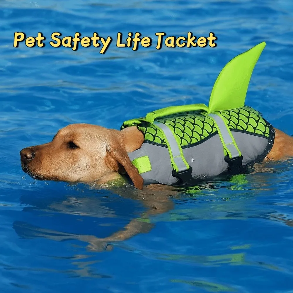 Reflective Shark Dog Life Jacket Waterproof Enhanced Buoyancy Dog Swimsuit with Handle Anti-Crack Dogs Swimming Clothes