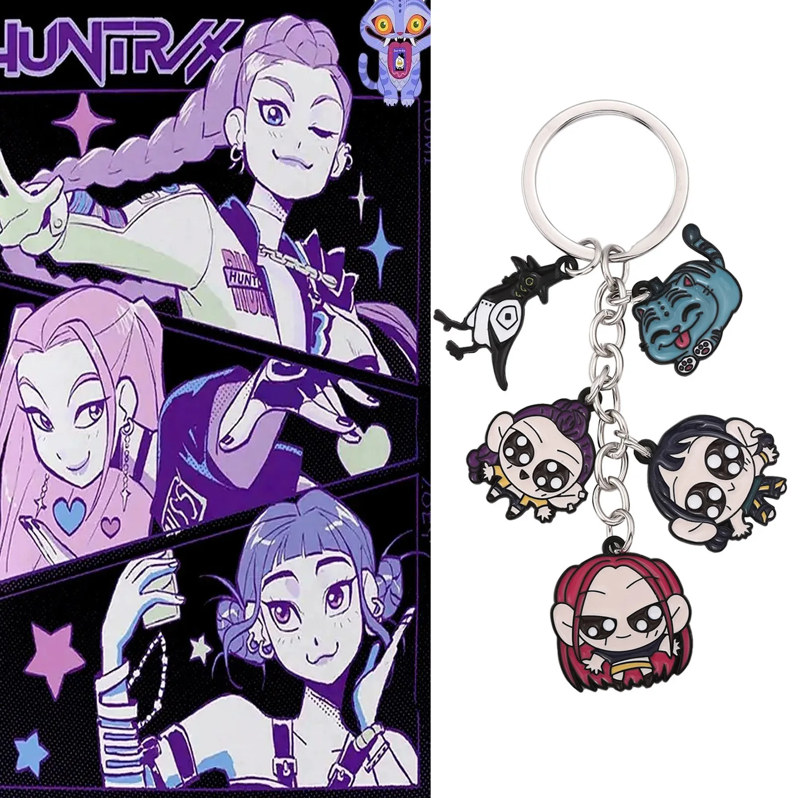 أنيمي Kpop شيطان الصيادين الأزرق القط الغربان المفاتيح حقيبة ظهر جميلة سيارة قلادة كيرينغ تأثيري مجوهرات اكسسوارات هدية لصديق