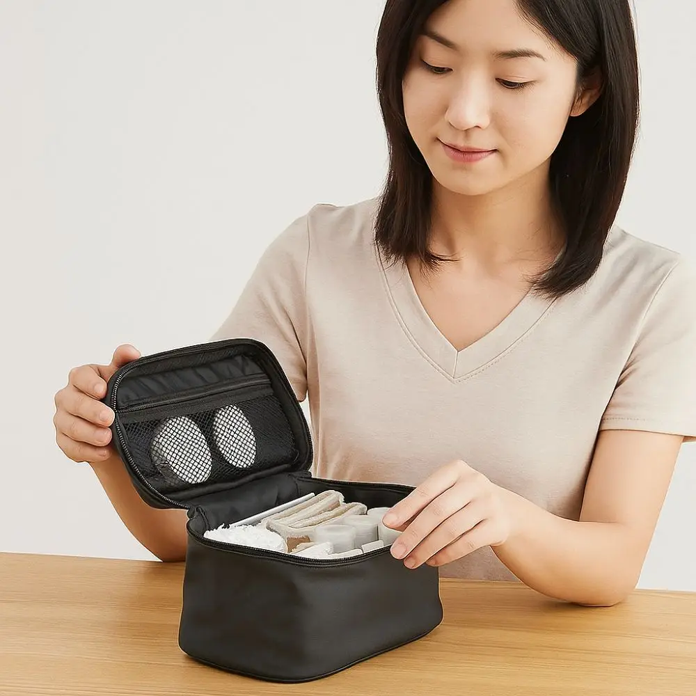 

Женская косметичка в японском стиле, ручная сумка для хранения большой емкости, черная косметичка с двойной молнией, дорожная косметичка