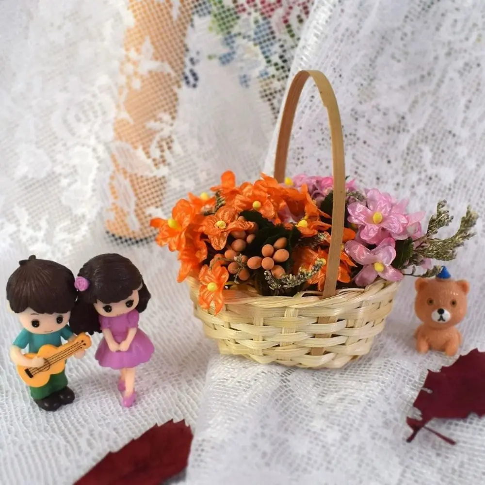 Mini Handheld Basket Flower Baskets Doll House BJD Miniature Scene Dining Basket Handmade DIY Weaving Decor Accessories Kid Gift