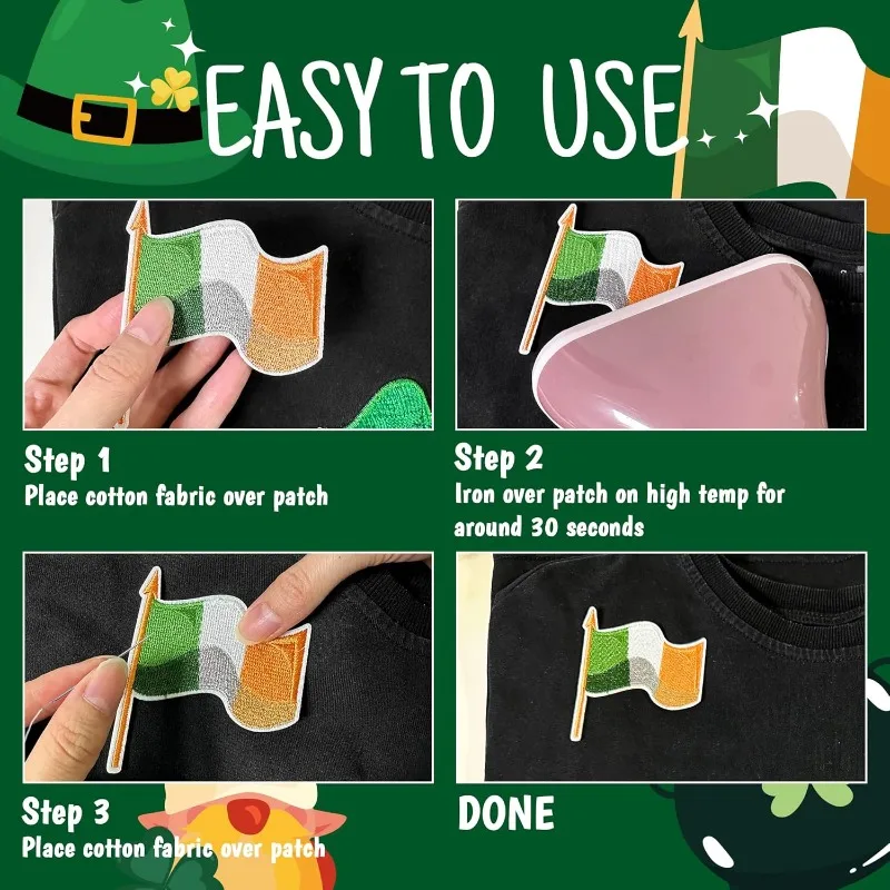 الأيرلندية عيد القديس باتريك كرنفال محظوظ شامروك بقع خياطة على زين الحديد للملابس أكياس الأحذية DIY بها بنفسك الملابس الحرفية ملصق #5