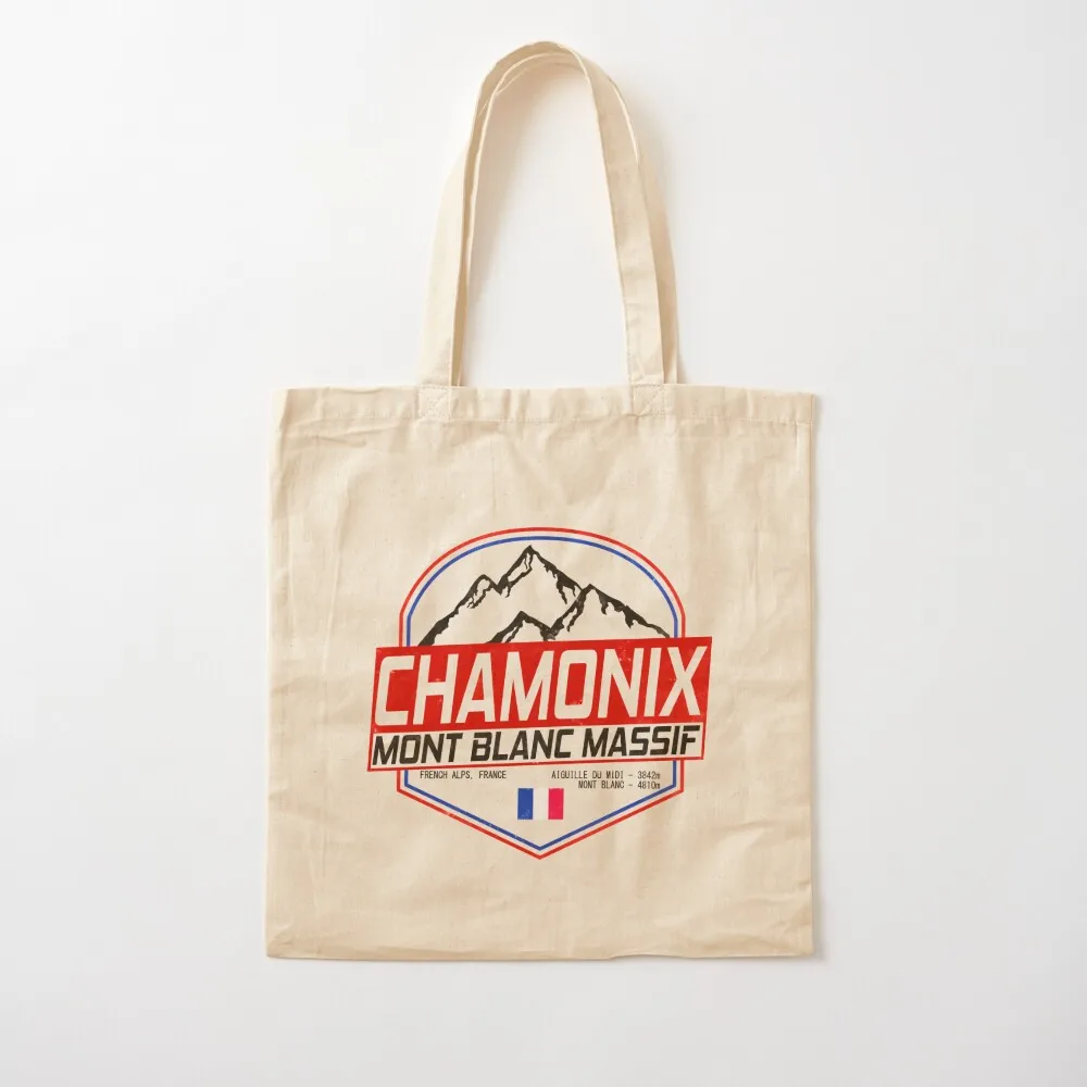 

Retro Ski Chamonix Mont Blanc France Skiing and Mountain Biking Paradise Tote Bag shopping bag logo Custom bag