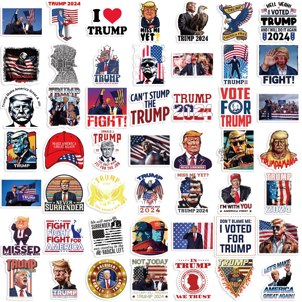 10/30/50pcs Funny 2024 Donald Trump Graffiti Stickers Cartoon Decals Laptop Motorcycle Travel Luggage Waterproof Sticker Kid Toy