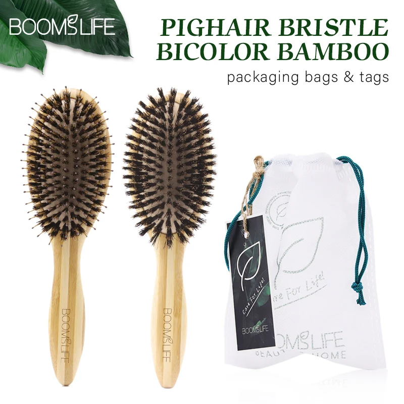 BOOMSLIFE Soft Boar Bristle Hair Brush Professional Women Bamboo HairBrush Massage Bamboo Comb for Hair Beauty Care Salon Tools