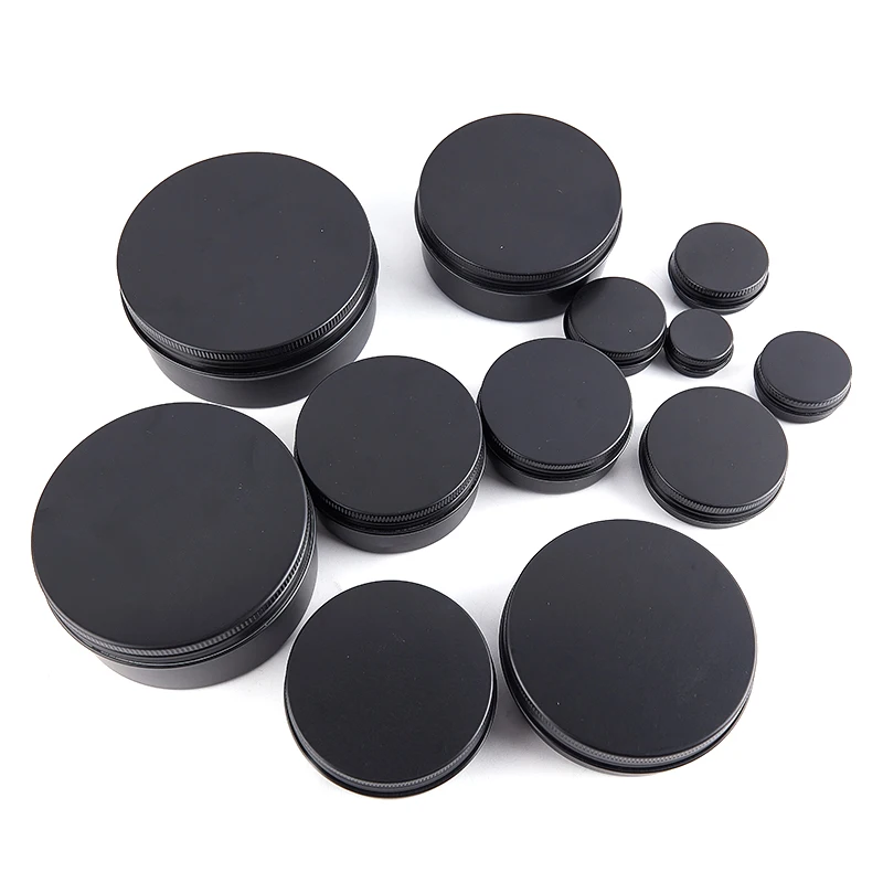 15/30/50/60/80/150/250ml Black Empty Round Aluminum Box Metal Tin Cans Cosmetic Cream Portable Travelling DIY Refillable Jar Box