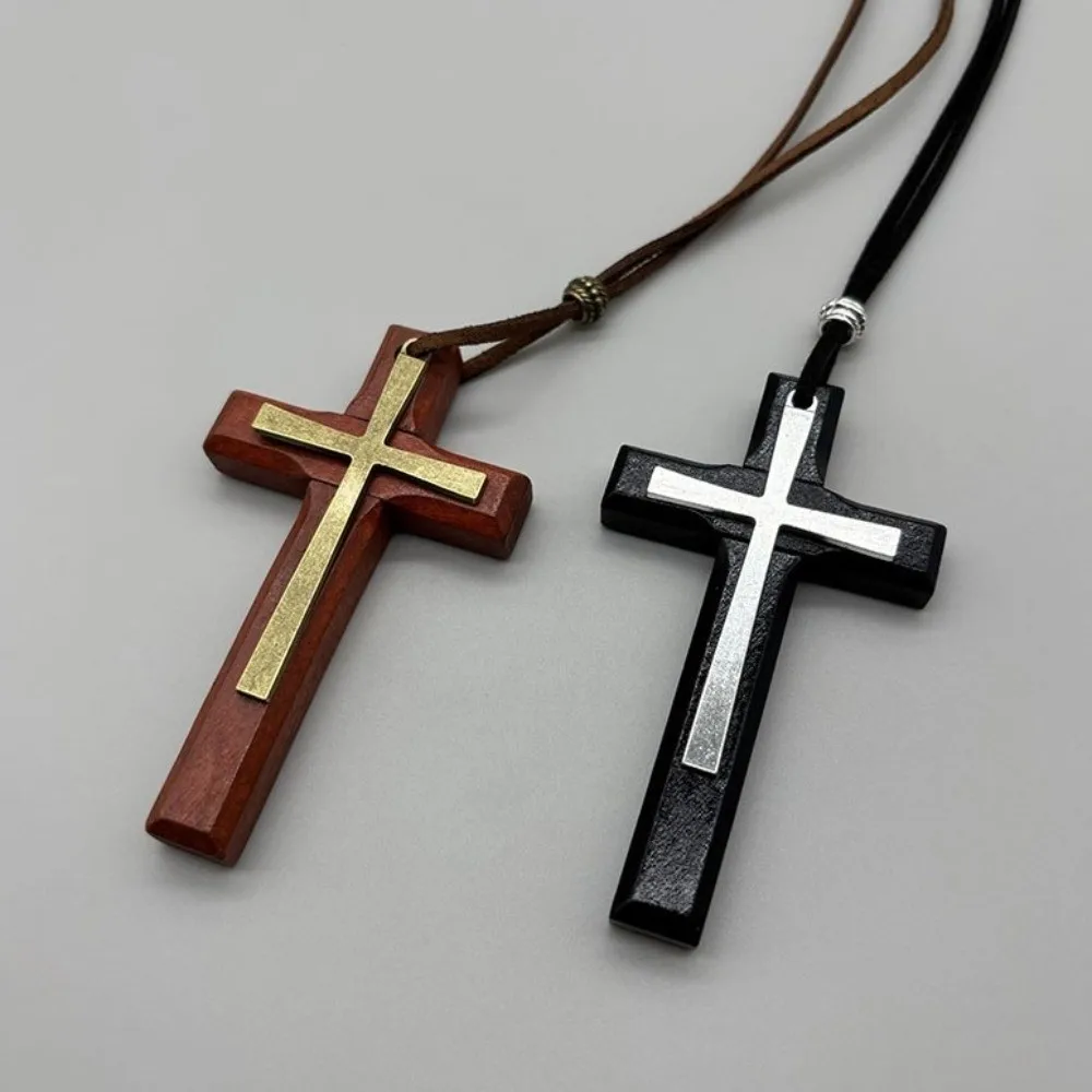Handmade Wooden Cross Pendant Blessing Unisex Design Rear View Mirror Charm Cross Collar Sweater Chain Home Decor