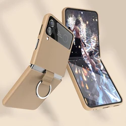 Clearance Sale Genuine Cowhide Leather Phone Case for Samsung Galaxy Z Flip 3 Flip3 Ring Lanyard Shockproof Separate Back Cover