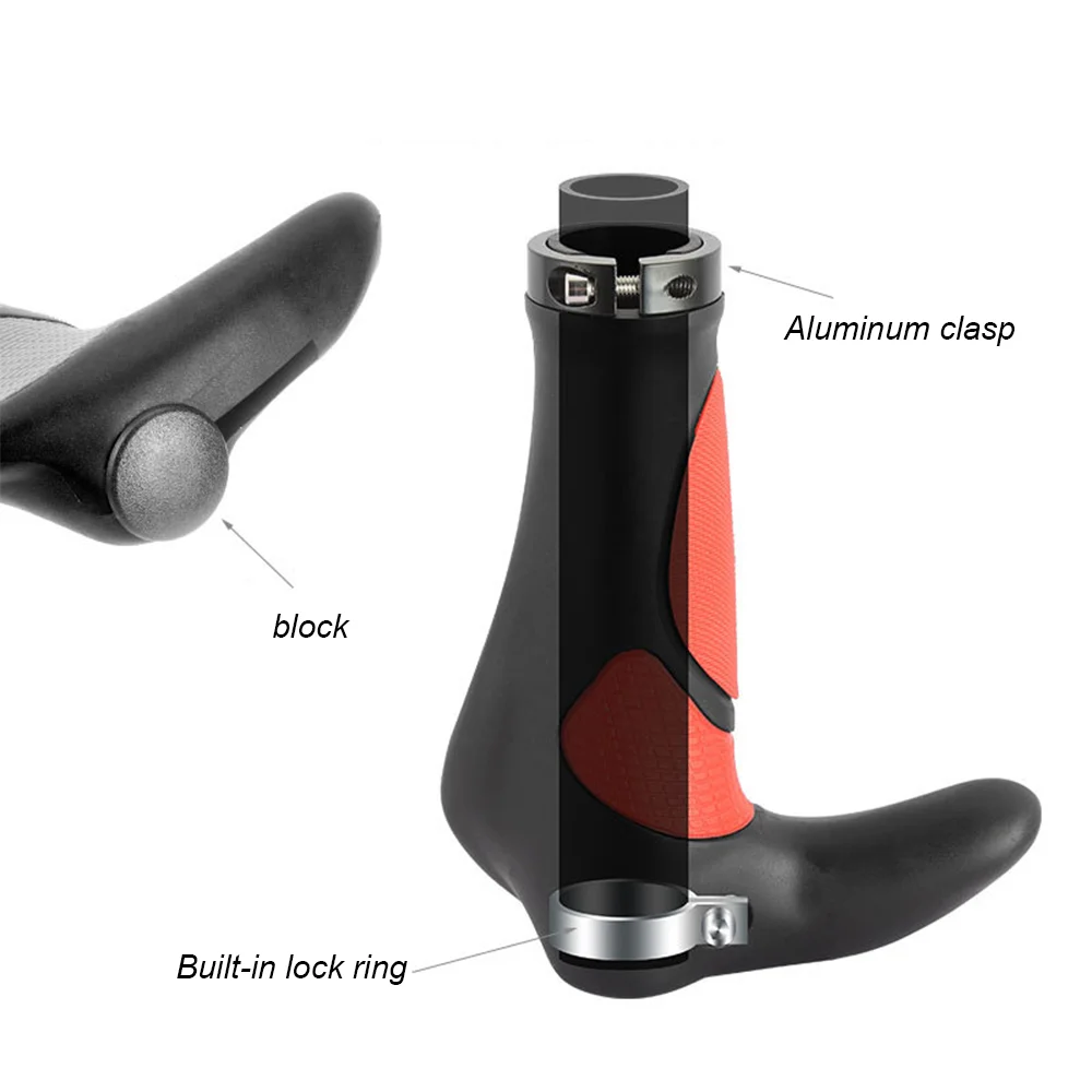 MTB Bicycle Grip TPR Rubber Horn Handle Grip Cuffs Hand Rest Bike Vice Handlebar Grip Shockproof Non-slip Bilateral Locked