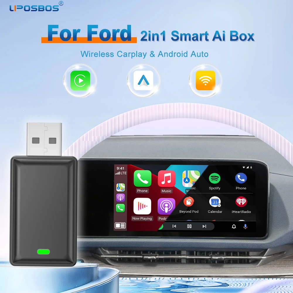 

Wireless Adapter CarPlay Android Auto 2in1 Smart Dongle Play&Plug For Ford C‑MAX Flex Edge Expedition Transit Super Duty Evos