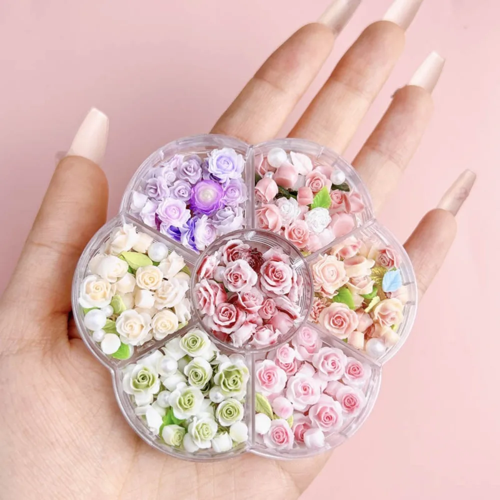 Mixed Pearl Beads Rose Nail Decorations Pink Rose Flower Manicure Ornaments Rose Nail Accessories Nail Supplies Resin