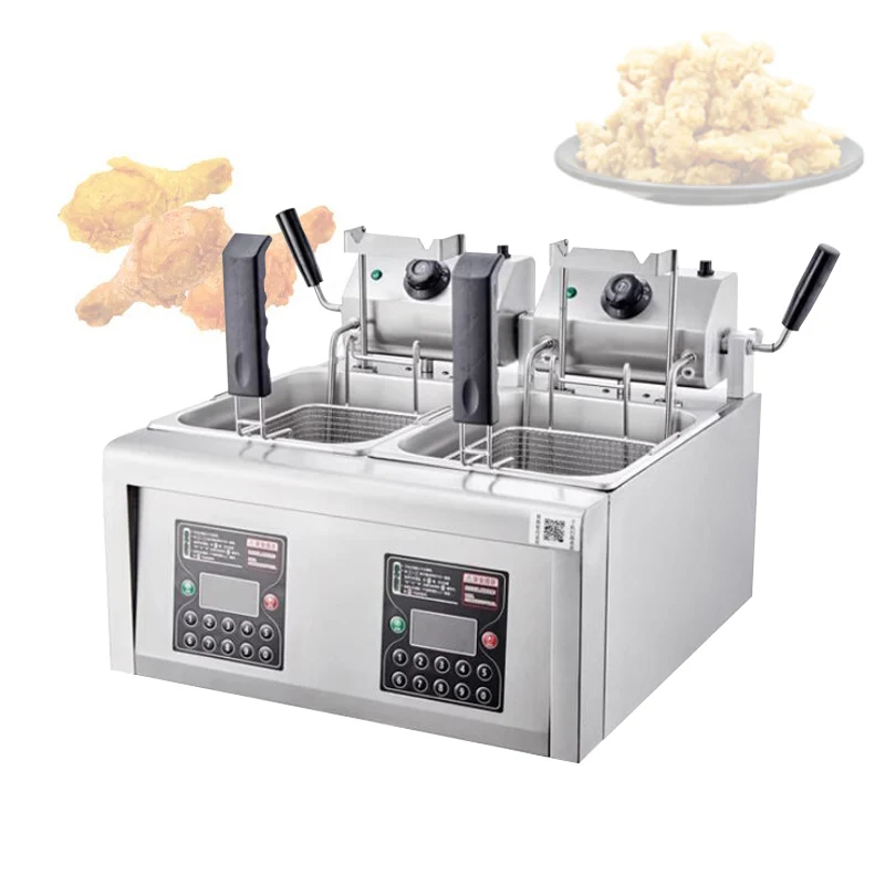 Electric Deep Fryer with 10 Preset Times 6L 8L 12L Countertop Stainless Steel Automatic Lifting Frye Machine