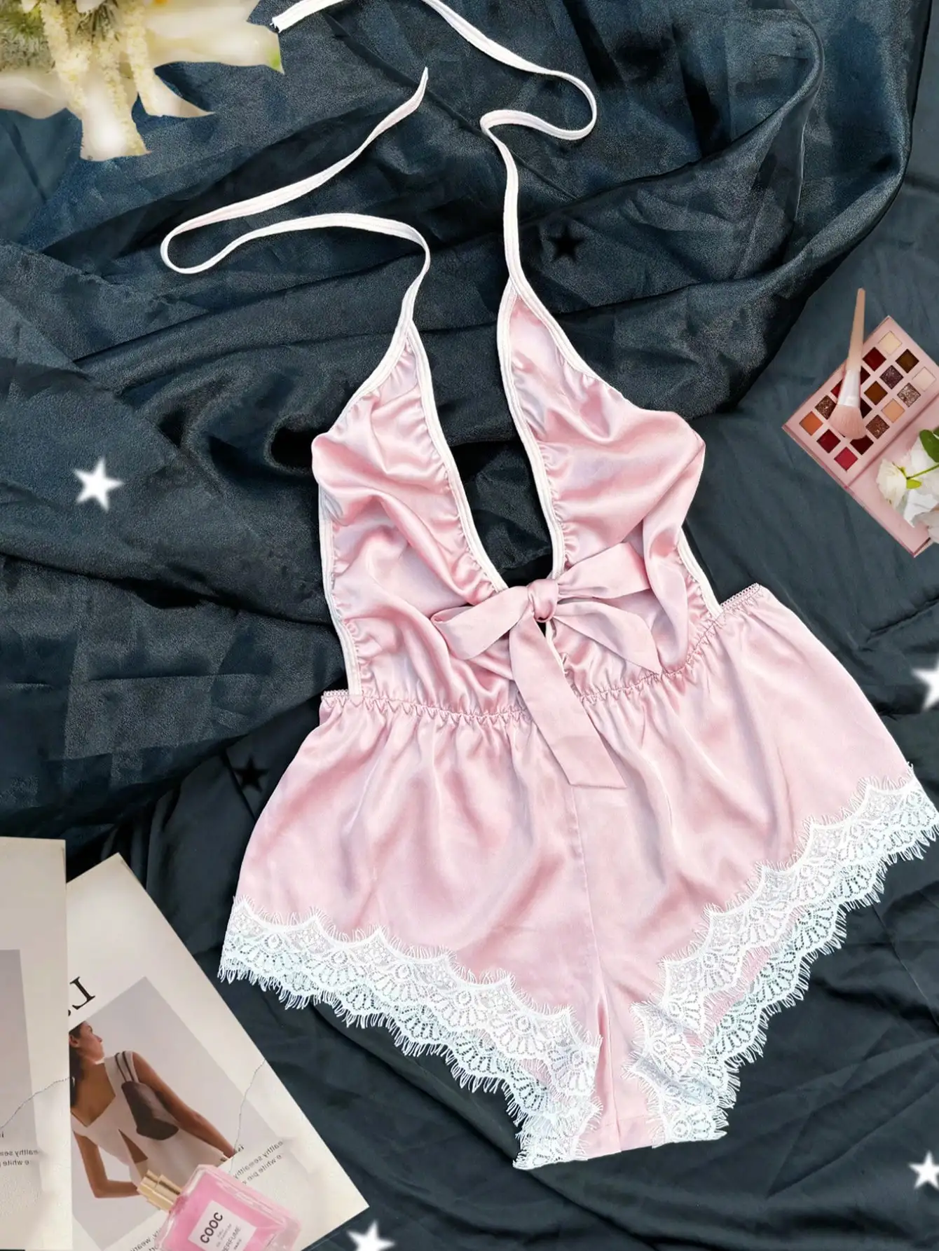 Nuevo Body de lencería Sexy con cuello y encaje, body de lencería sexy sin espalda con escote en V profundo para mujer