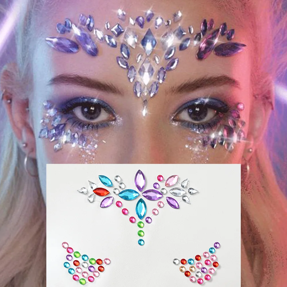 Face & Temple Rhinestone Stickers – Self-Adhesive Acrylic Crystal Gems for Makeup, Party & Festival Decoration, Face Jewels