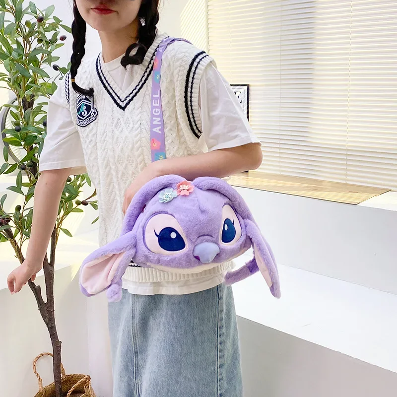 Disney 2024 New Lilo and Stitch Plush Doll Large Capacity Girls Cartoon One Shoulder Crossbody Doll Toy Bag