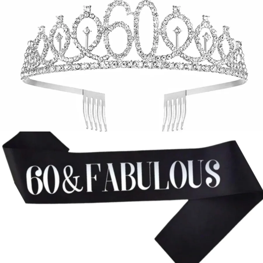 Glitter Silvery Birthday Tiara Crown Sash Women Girls 18th 21St 30Th 40Th 50Th 60Th 70th Birthday Party Prom Gifts - view 5