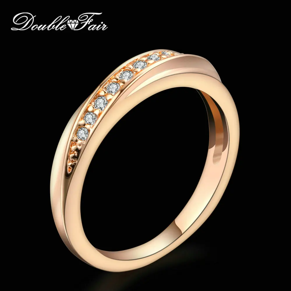 Double Fair Unique Cubic Zirconia Wedding Engagement Rings For Women Rose Gold Color Women's Ring Classic Jewelry DFR314