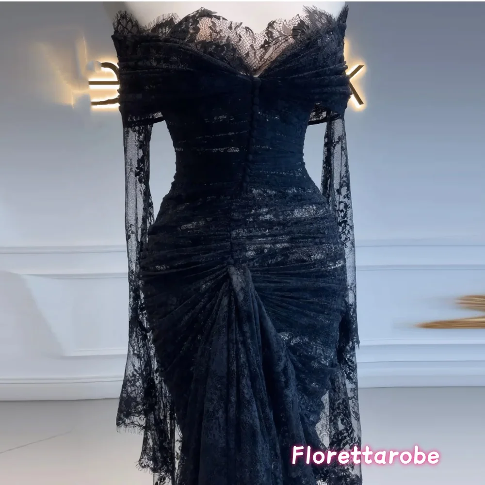 Customized  Sexy Lace Evening Gown Black Off Shoulder Floor Length Formal Party Prom Dress Women Special Occasion Dresses