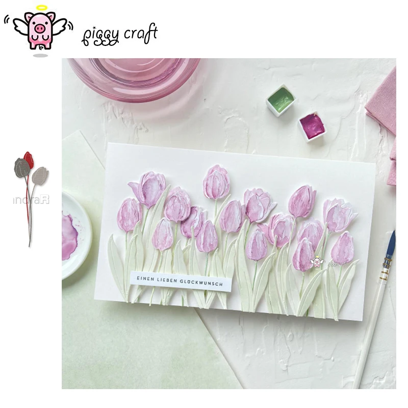 Piggy Craft metal cutting dies cut die mold Tulip flower decoration Scrapbook paper craft knife mould blade punch stencils dies